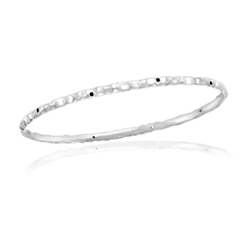 0.13 Cts Black Diamond Hammered Bangle in 14K White Gold