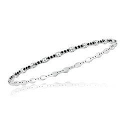 1.01 Cts Black Diamond Bamboo Bangle in 14K White Gold