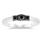 0.25 Cts Black Diamond Three Stone Ring in 10K White Gold