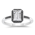 0.10 Cts Black Diamond & 1.30 Cts AAA White Topaz Ring in 10K White Gold