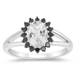 0.25 Cts Black Diamond & 1.80 Cts White Topaz Cluster Ring in 10K White Gold
