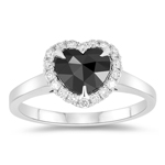 1.40 Cts Black & White Diamond Heart Ring in 14K White Gold