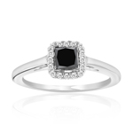 1/2 Cts Black & White Diamond Ring in Silver