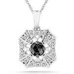 0.35 Cts Black & White Diamond Pendant in 14K White Gold