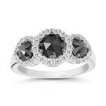 2.05 Cts Black & White Diamond Heart Ring in 14K White Gold