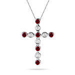 0.10 Cts Diamond & 0.24 Cts Ruby Bubble Cross Pendant in 14K White Gold