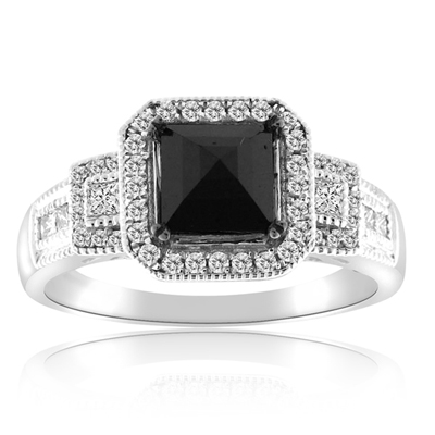 14 Cts Black Diamond Ring in 10K White Gold