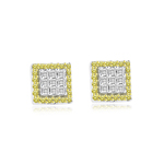 0.66 Cts Yellow & White Diamond Earrings in 14K Two Tone Gold