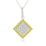 0.66 Cts Yellow & White Diamond Pendant in 14K White Gold