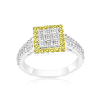 0.85 Cts Yellow & White Diamond Ring in 14K White Gold