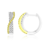 0.80 Cts Yellow & White Diamond Hoop Earrings in 14K Two Tone Gold