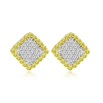 0.66 Cts Yellow & White Diamond Earrings in 14K White Gold