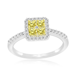 0.66 Cts Yellow & White Diamond Ring in 14K White Gold