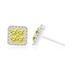 0.85 Cts Yellow & White Diamond Earrings in 14K White Gold