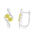 1/2 Cts Yellow & White Diamond Earrings in 14K White Gold