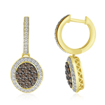 1.30 Cts Brown & White Diamond Earrings in 14K Yellow Gold