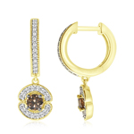 0.85 Cts Brown & White Diamond Earrings in 14K Yellow Gold