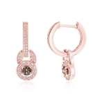 0.80 Cts Brown & White Diamond Earrings in 14K Pink Gold