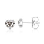 0.15 Cts Brown & White Diamond Earrings in 14K White Gold