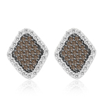 0.80 Cts Brown & White Diamond Earrings in 14K White Gold