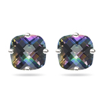 2.00 Cts of 6 mm AA Cushion Checker Board Mystic Topaz Stud Earrings in 14K White Gold