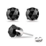 2.00 Cts EGL USA Certified 5.73-5.95mm AA Round Rose Cut Black Diamond Stud Earrings in 14K White Gold