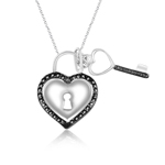 Black Diamond Accent Heart Key Pendant in Silver with Black Rhodium