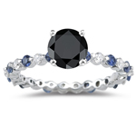 3.00 Cts Black & White Diamond & 0.51 Cts Blue Sapphire Ring Setting in 14K White Gold