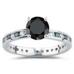 2.10 Cts Black,Blue & White Diamond Ring in 14K White Gold