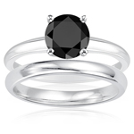 2.00 Cts Black Diamond Engagement and Plain Wedding (3mm comfort fit) Ring Set in Sterling Silver