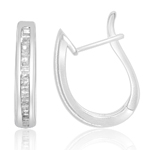 1/2 Cts Diamond Hoop Earrings in Silver