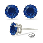 1.18 Cts of 5 mm AA Round Created Blue Sapphire Stud Earrings in Silver