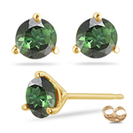 1.65 Cts of 6 mm AA Round Green Tourmaline Stud Earrings in 14K Yellow Gold