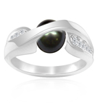 0.14 Cts Diamond & 7 mm Cultured Pearl Ring in 14K White Gold