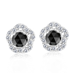 0.80 Cts Black & White Diamond Earrings in 14K White Gold