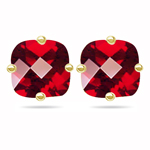 1.78 Cts of 6 mm AA Cushion Checker Board Mystic Red Topaz Stud Earrings in 14K Yellow Gold