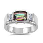 0.06 Cts Diamond & 7x5 mm Mystic Topaz Womens Ring in 14K White Gold