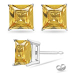 1.40 Cts AA of 5 mm Princess Yellow Sapphire Stud Earrings in Platinum