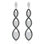 3.45 Cts Black & White Diamond Infinity Earrings in 14K White Gold