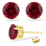 2.50 Cts Round AA of 6.5 mm Synthetic Ruby Stud Earrings in 14K Yellow Gold