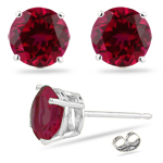 3.25 Cts of 7 mm AA Round Synthetic Ruby Stud Earrings in 14K White Gold