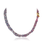 331.00 Cts Faceted Beads AA Multi Color Sapphire Necklace in 18K Yellow Gold
