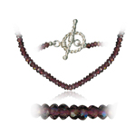 69.00 Cts Faceted Garnet Bead Necklace in Sterling Silver
