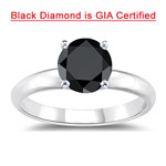 1.47 Cts of 6.58-6.60x5.01 mm GIA Certified AAA Round Brilliant Natural Black Diamond Ring in Platinum