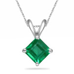 Square Step Cut Natural Emerald Solitaire Pendant