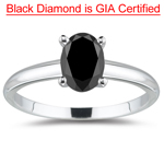 1.45 Cts of 7.68-5.55x4.46 mm GIA Certified AA Oval Brilliant Natural Fancy Black Diamond Ring in Platinum