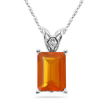 5.00 Cts of 14x10 mm AA Emerald-Cut Fire Opal Solitaire Scroll Pendant in 14K White Gold