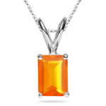 3.05 Cts of 11x9 mm AA Emerald-Cut Fire Opal Solitaire Pendant in Platinum