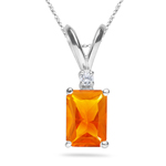 0.03 Cts Diamond & 1.75 Cts of 9x7 mm AA Emerald Radiant Fire Opal Pendant in 18K White Gold