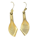 Folded-Leaf Textured Dangle Earrings in Silver with Yellow Rhodium